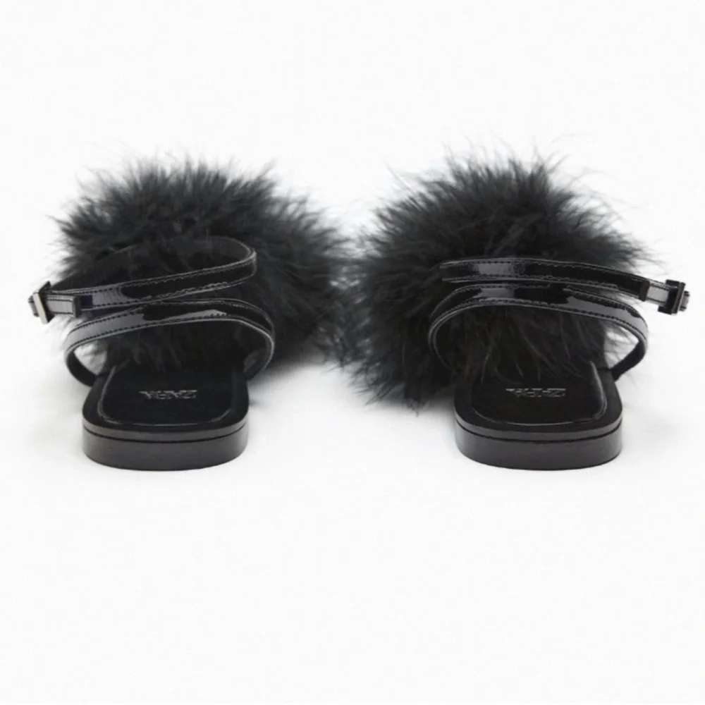 Zara Black Feather 🪶 Sandals - Sz 6 - NWT - Picture 6 of 10
